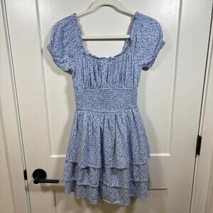 Hollister Sadie Triple Tier Dress Milkmaid Cottage Core Blue Size S Whimsy Fairy